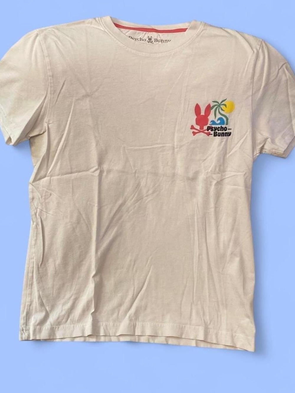 Psycho Bunny White Short Sleeve Tee with Multicolor Logo